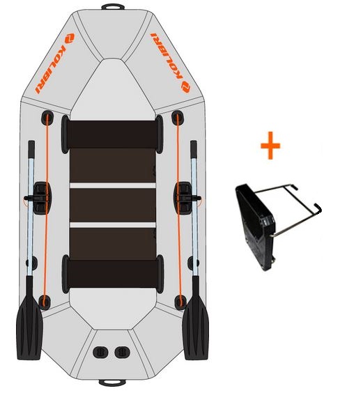 Čln Kolibri K-260 T šedý, lamelová podlaha + držiak motora